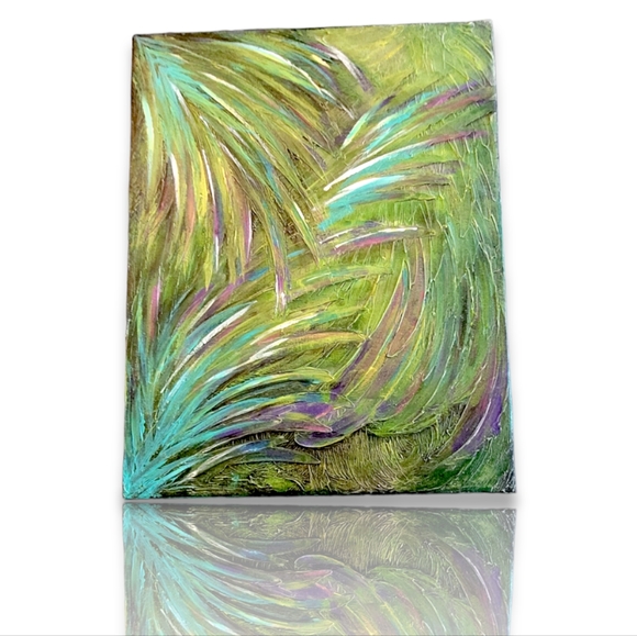 Original Acrylic Peacock Palm Feathers Abstract Painting Gallery Canvas 11x14 - Picture 13 of 14